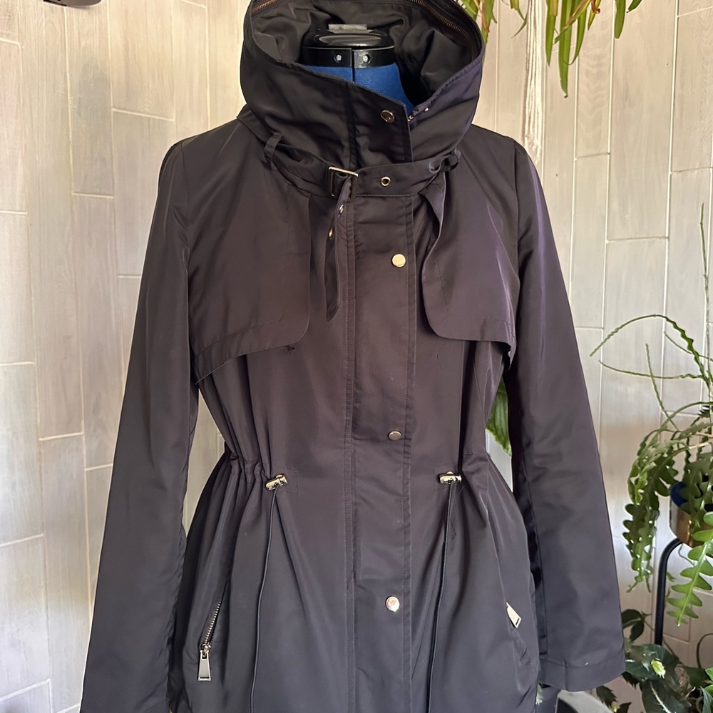 Zara Black Trench Coat with High Collar and Weather-Proof Material